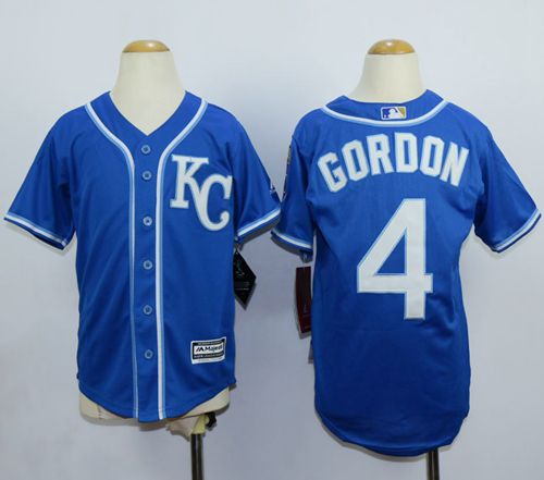 Royals #4 Alex Gordon Blue Cool Base Stitched Youth MLB Jersey - Click Image to Close